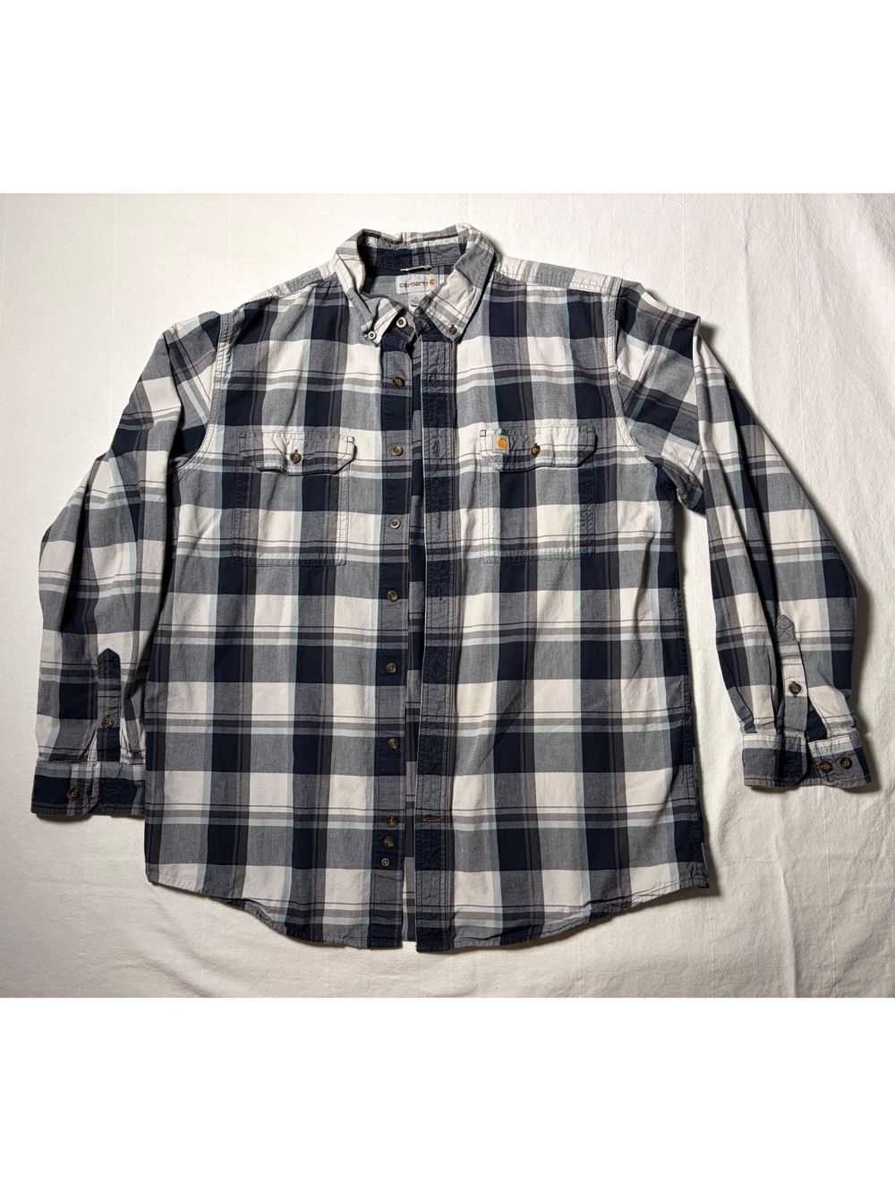 Carhartt plaid button-down shirt blue white